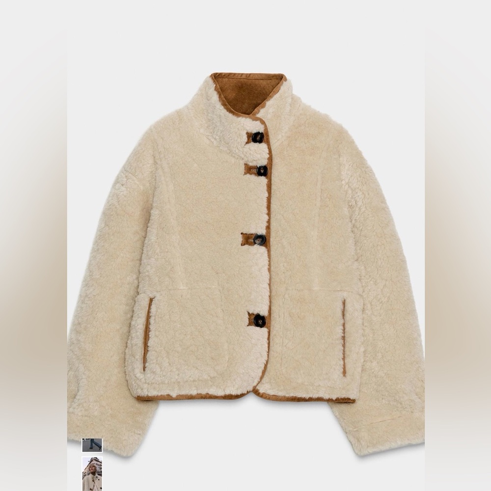 ZARA Taupe/Brown Reversible Faux Suede/Shearling Jacket. (XS) *NWOT*